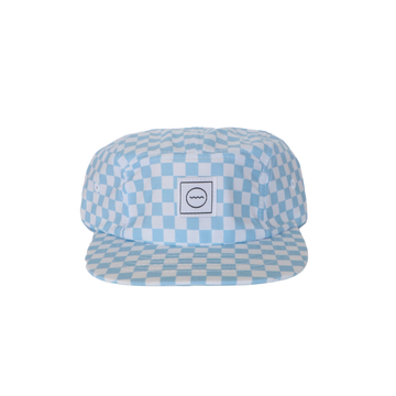 Cotton Five-Panel Hat in Blue Check