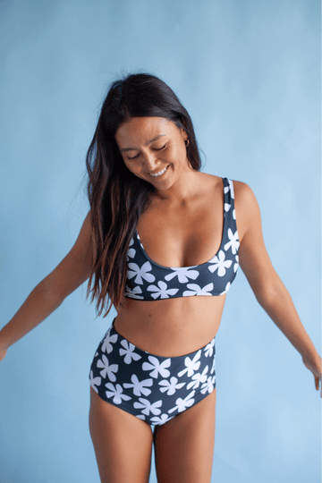 Women's Bikini Separates in Black Plumeria