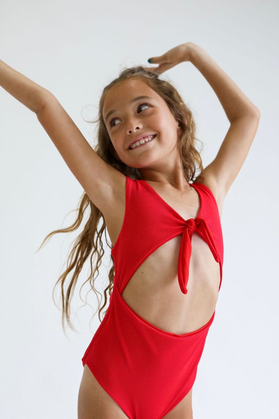 Girl s Cutout One Piece in Red Ribbed