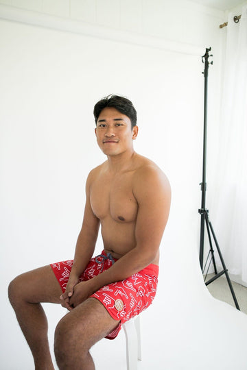 Men's Retro Boardshorts in Red Shaka