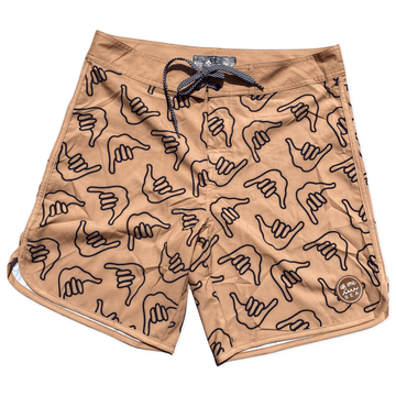 Men's Retro Boardshorts in Tan Shaka