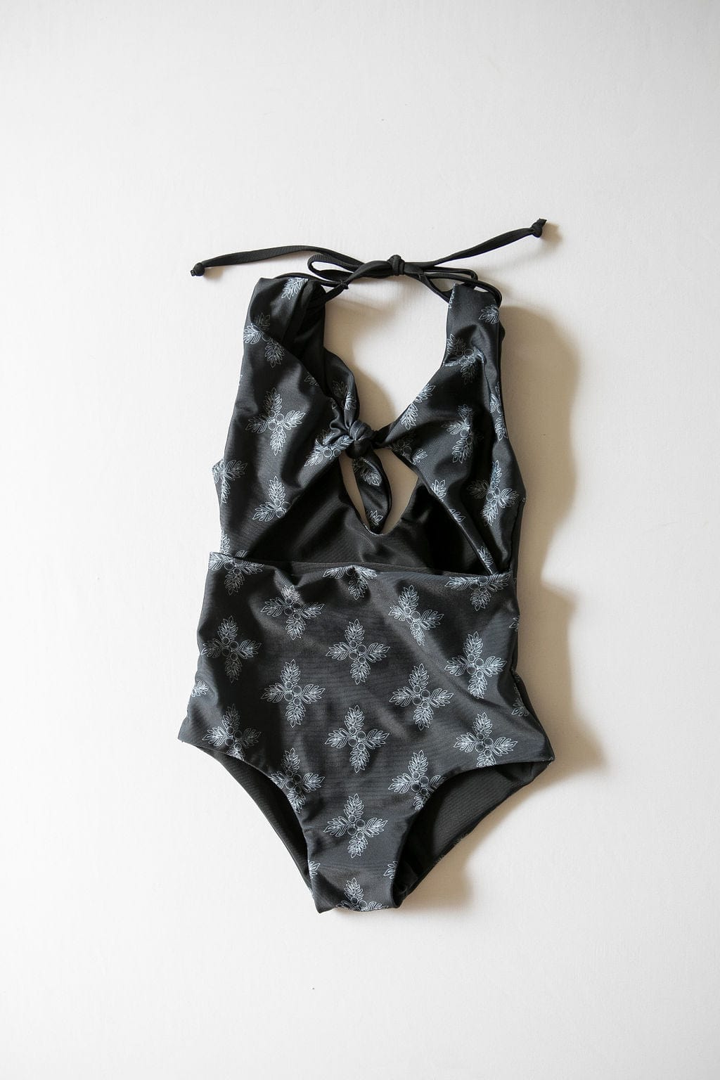 Girl's Cutout One Piece in Black Breadfruit Bandana