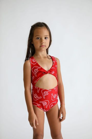 Girl's Cutout One Piece in Red Shaka