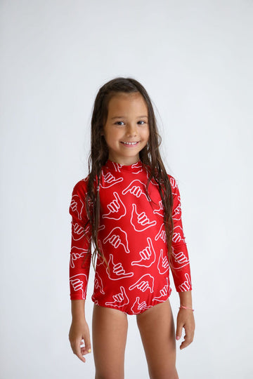 Girl's Long Sleeve Zip Up in Red Shaka