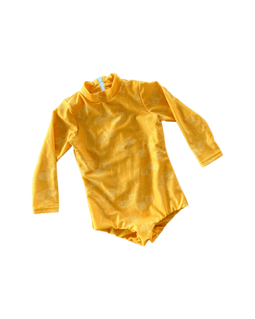 Girl's Long Sleeve Zip Up in Yellow Ohia Lehua Print