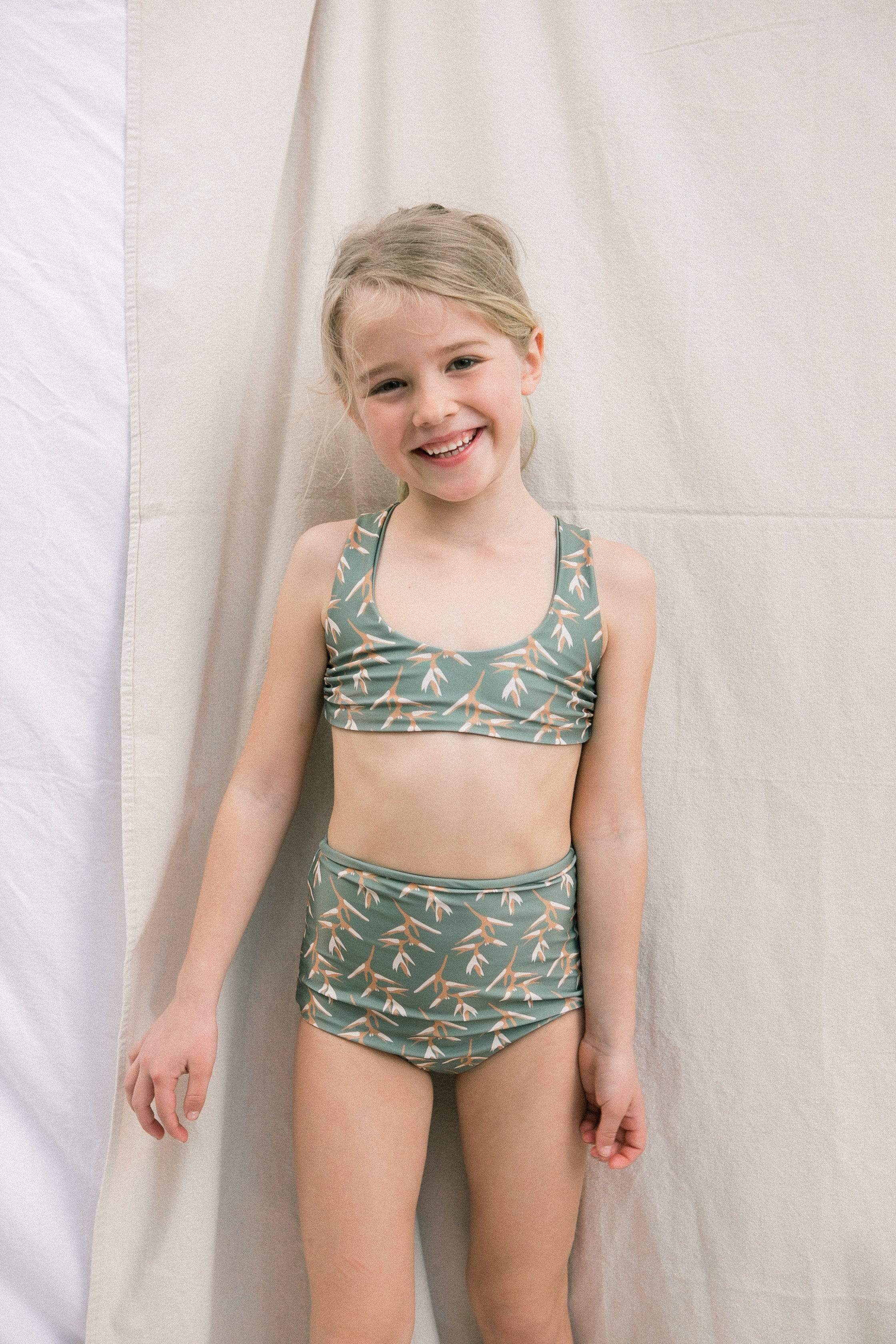 Girl s Bikini Separates in Torch Ginger Green Seagrass