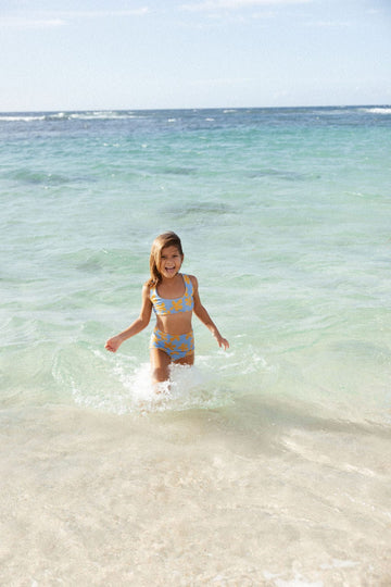 Girl's Bikini Separates in Light Blue Plumeria