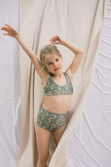 Girl's Bikini Separates in Torch Ginger Green Seagrass