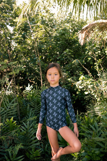 Girl's Long Sleeve Zip Up in Black Breadfruit Bandana