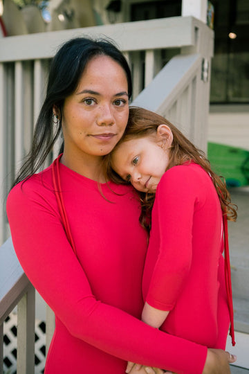 Girl's Long Sleeve Zip Up in Red Ribbed