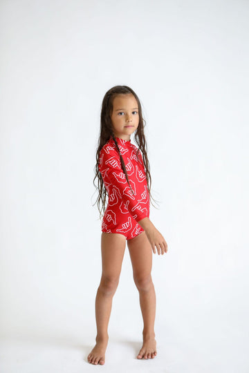 Girl's Long Sleeve Zip Up in Red Shaka