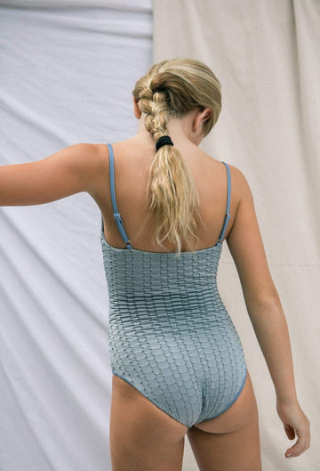 Girl's Strappy One Piece in Blue Bubble