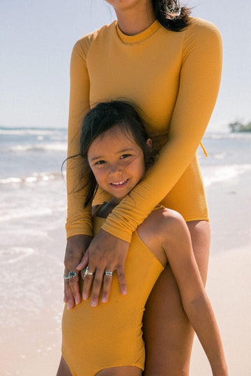 Girl's Strappy One Piece in Yellow Ribbed