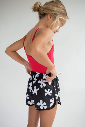 Kid’s Boardie Watershorts in Black Plumeria