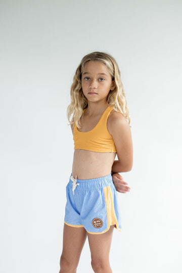 Kid’s Boardie Watershorts in Light Blue and Yellow Colorblock