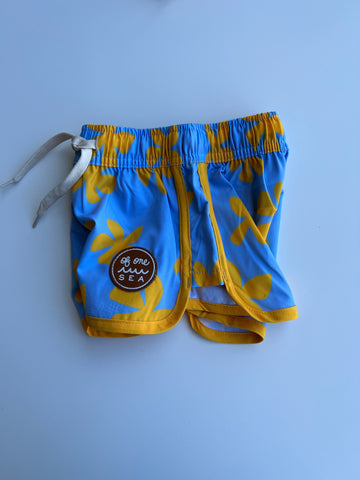 Kid’s Boardie Watershorts in Light Blue Plumeria