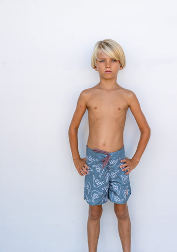 Kid’s Retro Boardshorts in Slate Gray Shaka