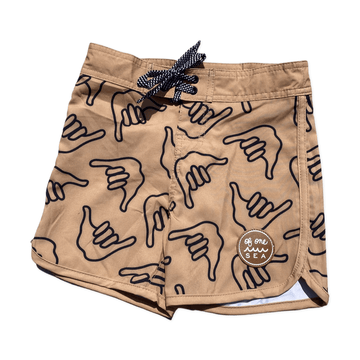 Kid’s Retro Boardshorts in Tan Shaka