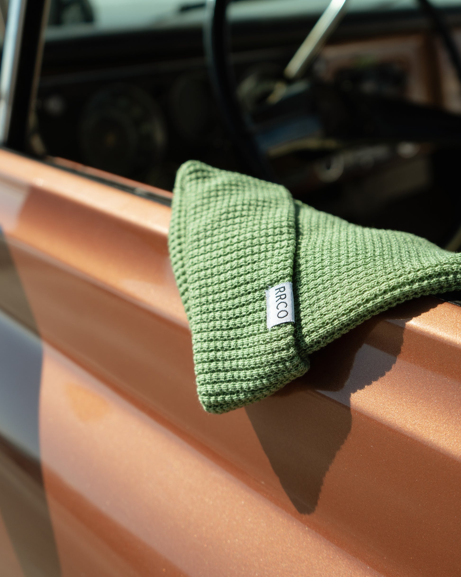 grove green waffle knit beanie vintage truck